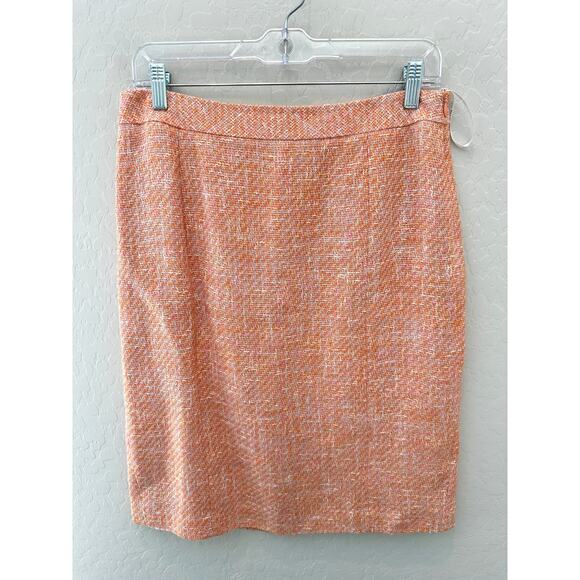 LAFAYETTE 148 New York Orange Tweed Skirt Cotton Blend Workwear Classic | Size 8 - Picture 1 of 6
